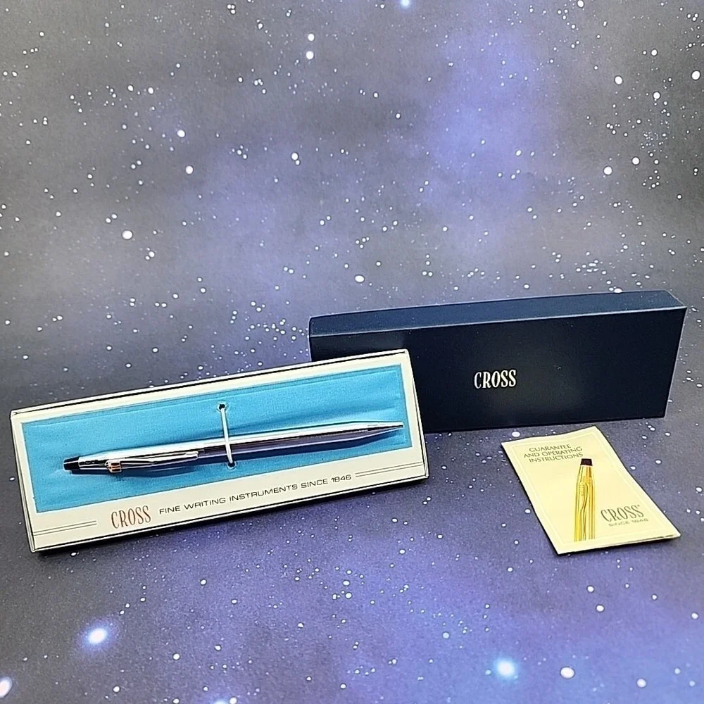 CROSS Authentic Chrome Ball Pen In Box #3502 Excellent Condition Tested!